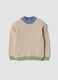 Beige stretch crew-neck jumper in oversized fit_0