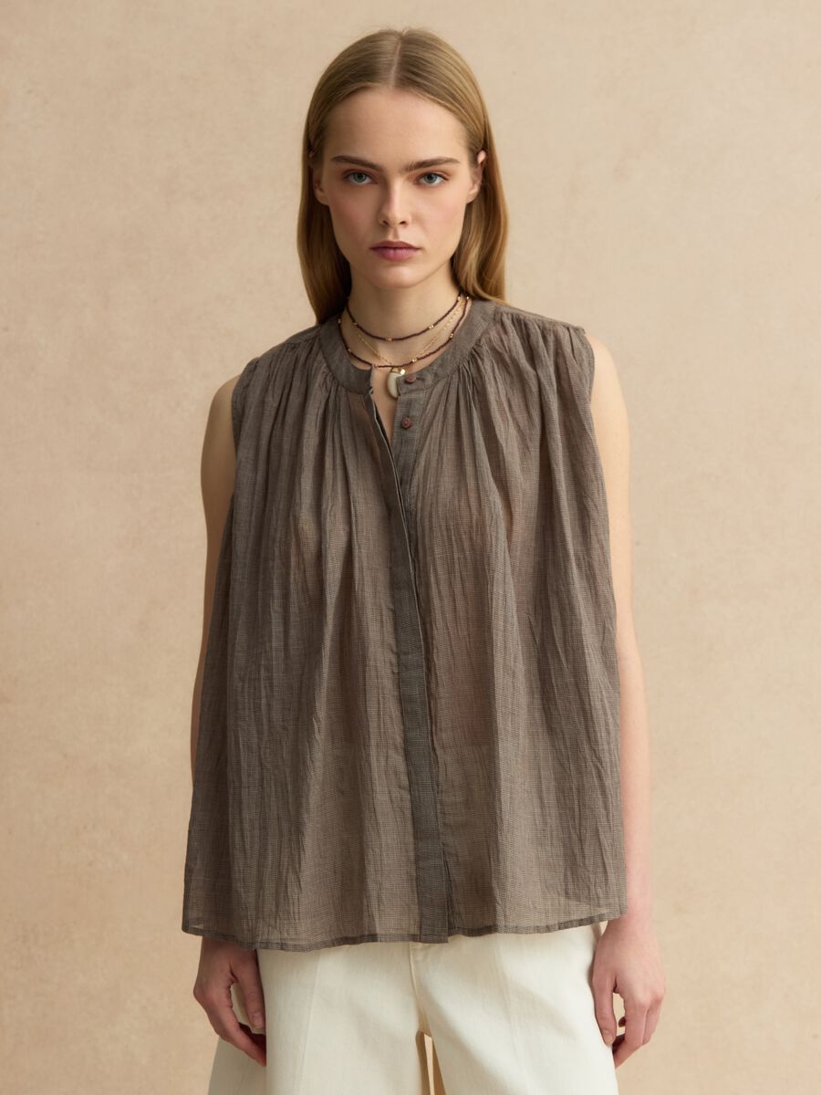 Blusa senza maniche in puro cotone marrone regular fit_1