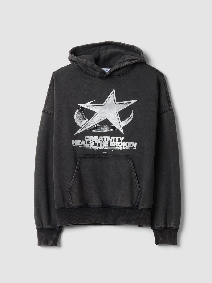 Black cotton-blend hooded sweatshirt with crew neck_3
