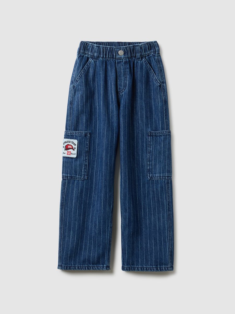 Children's relaxed fit striped blue cotton blend cargo trousers_3