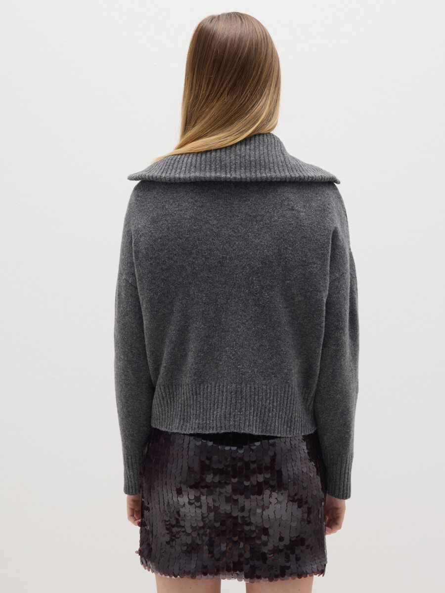 Grey Half-Zip Pullover in Acrylic and Wool Blend_3