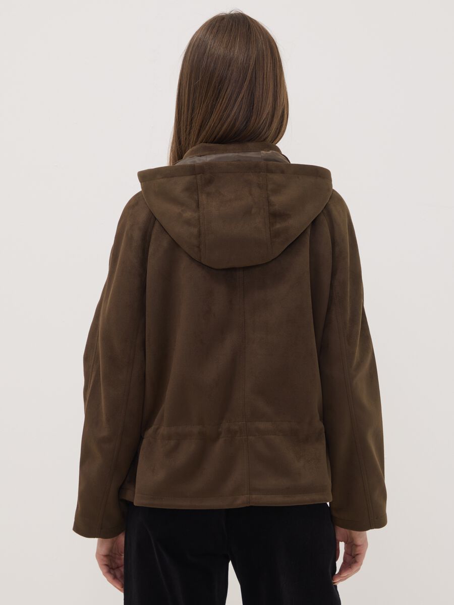 Brown parka with hood, zip and press-stud fastening_3