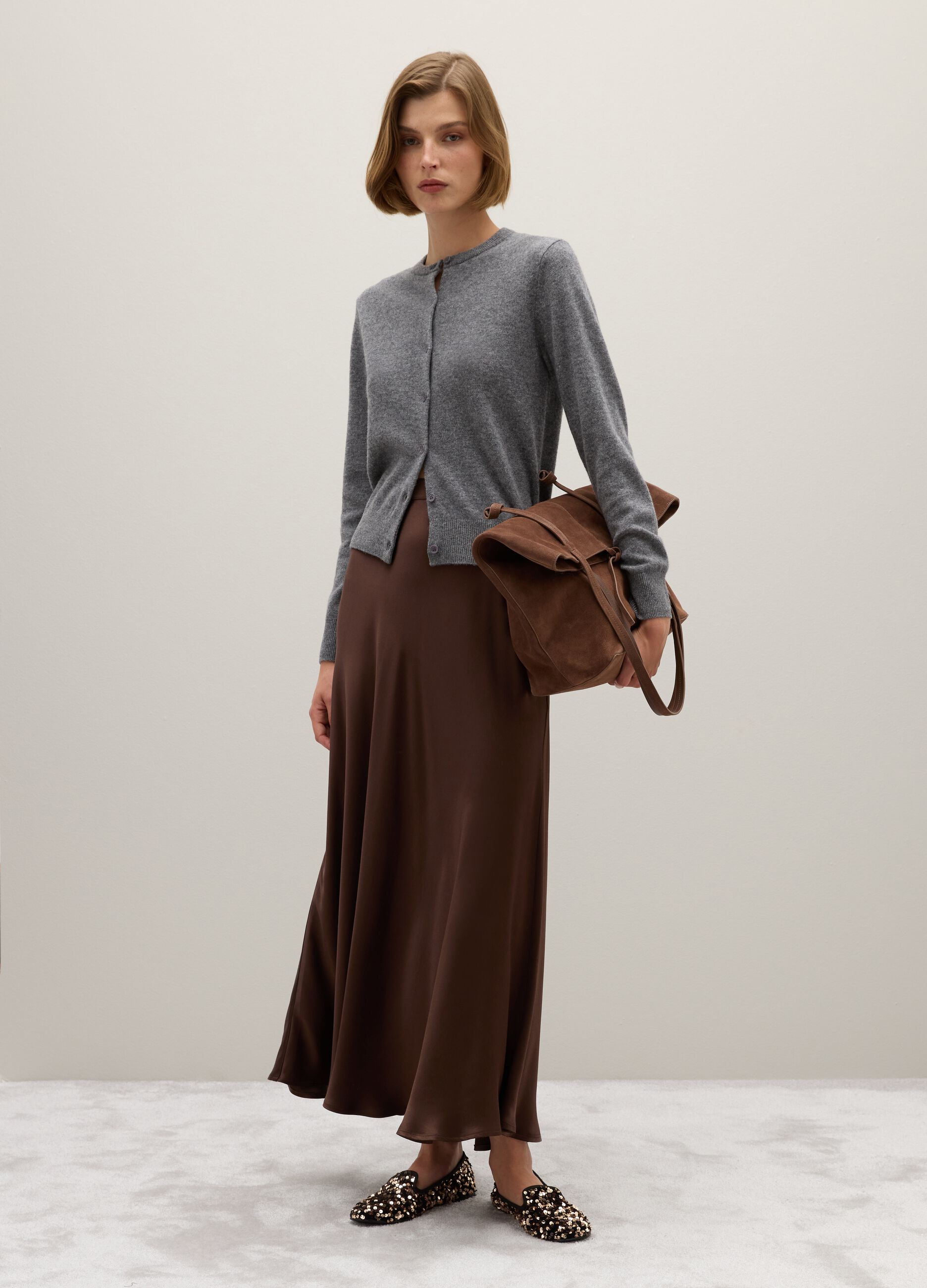 Grey pure wool cardigan regular fit