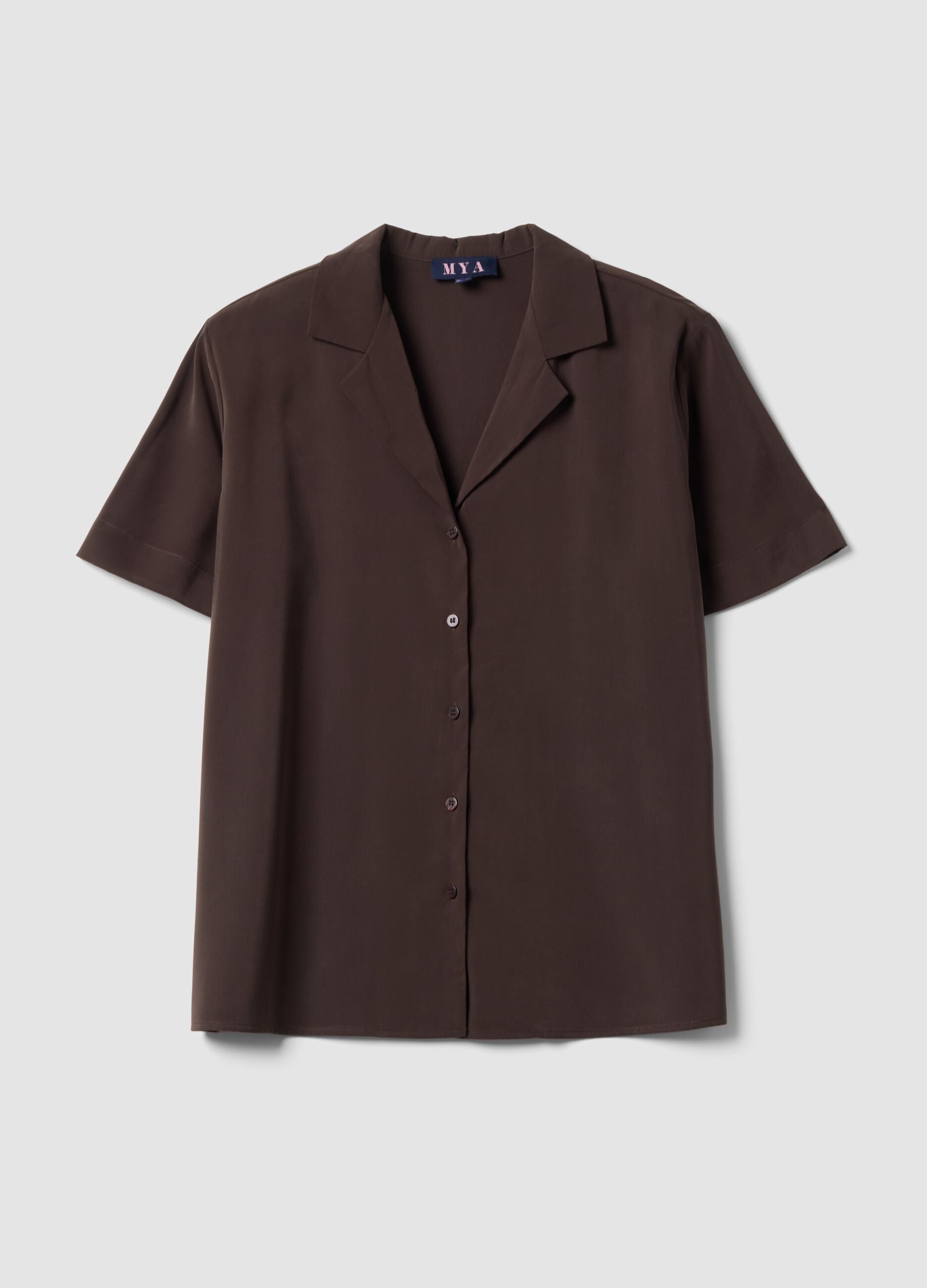 Brown oversized short-sleeve viscose-blend shirt