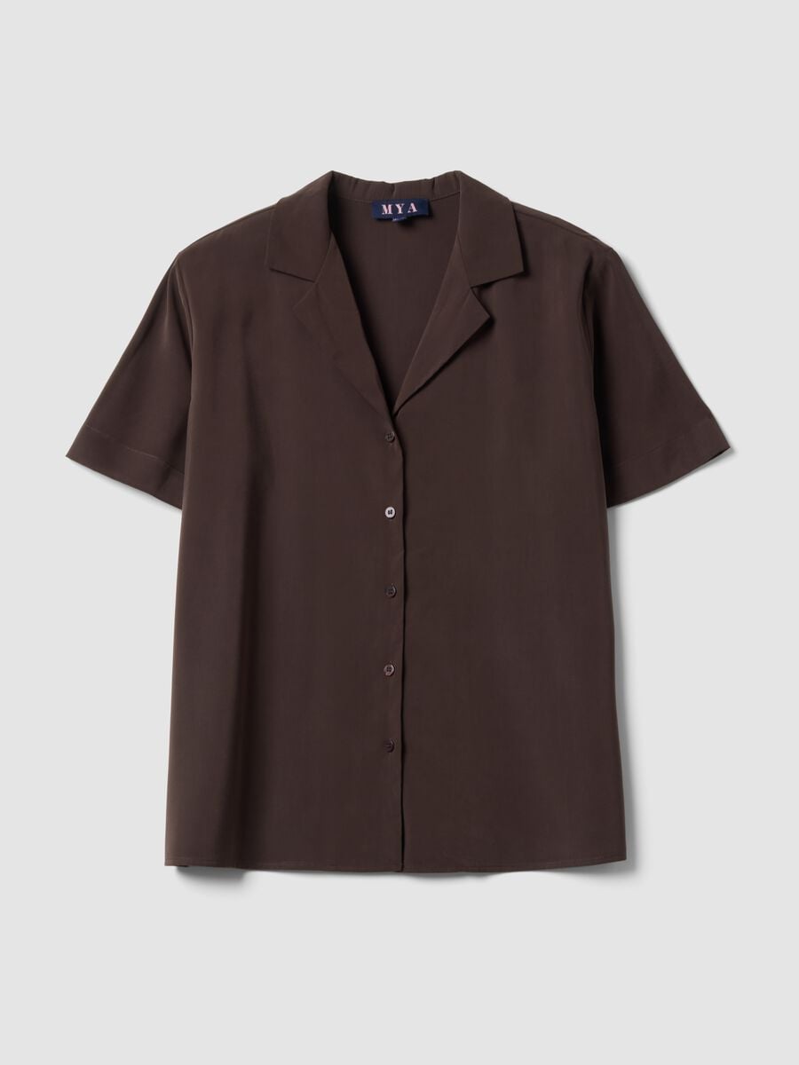 Camicia over fit marrone in misto viscosa a maniche corte_4