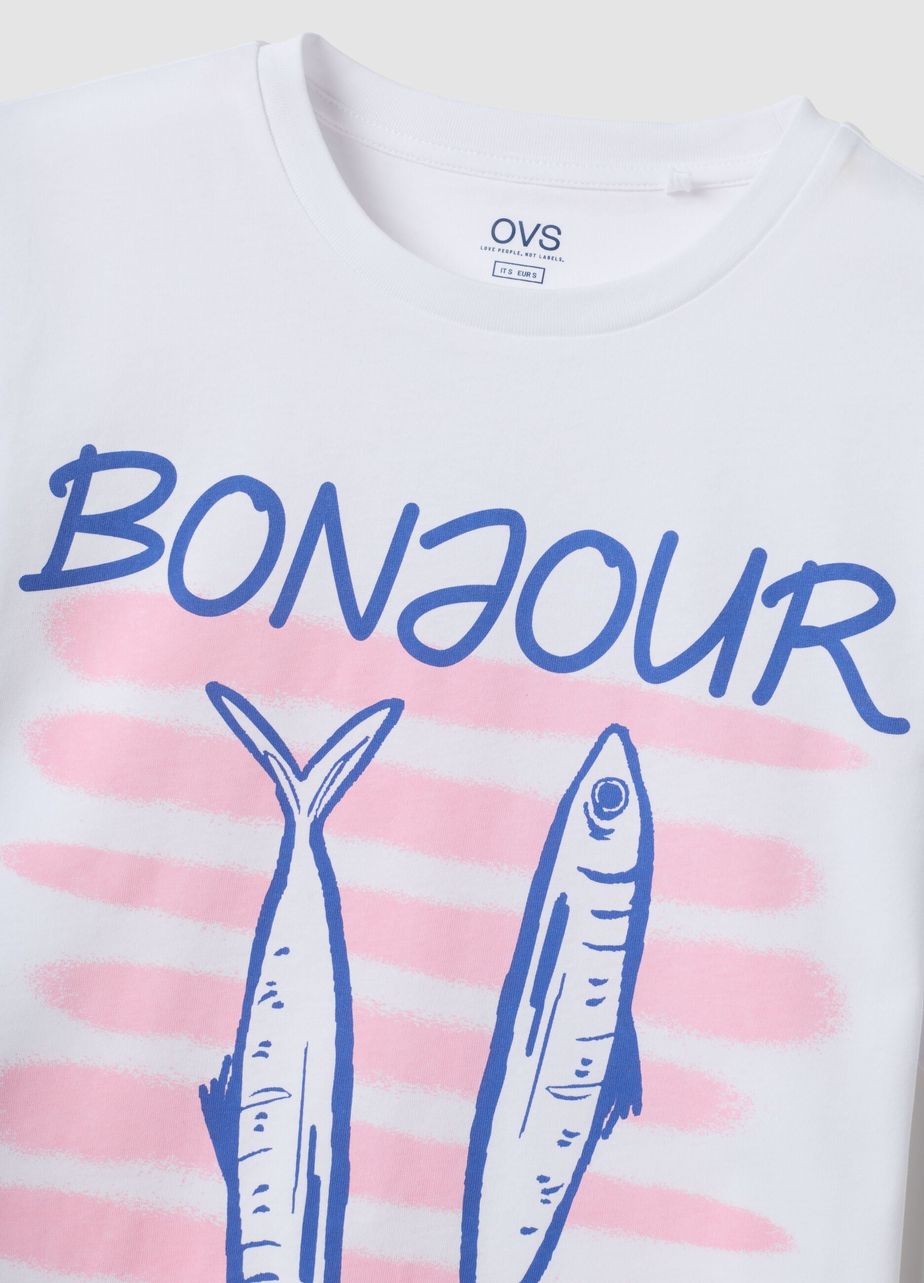 T-shirt bianca in puro cotone con stampa frontale regular fit