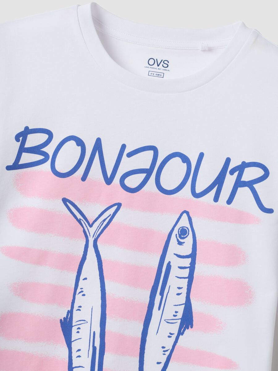 T-shirt bianca in puro cotone con stampa frontale regular fit_1
