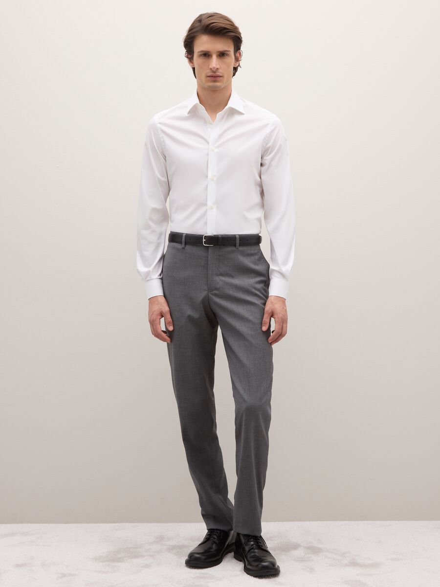 White slim fit cotton blend shirt_2