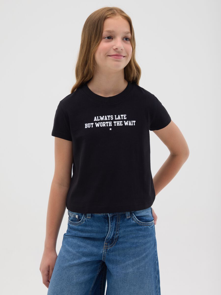 T-shirt da ragazza in puro cotone nero regular fit _0