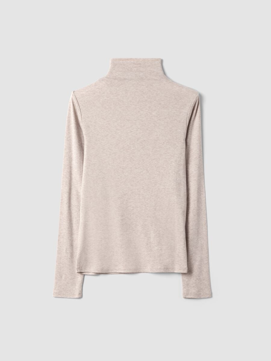 Beige lyocell and stretch wool mock-neck T-shirt, regular fit_6