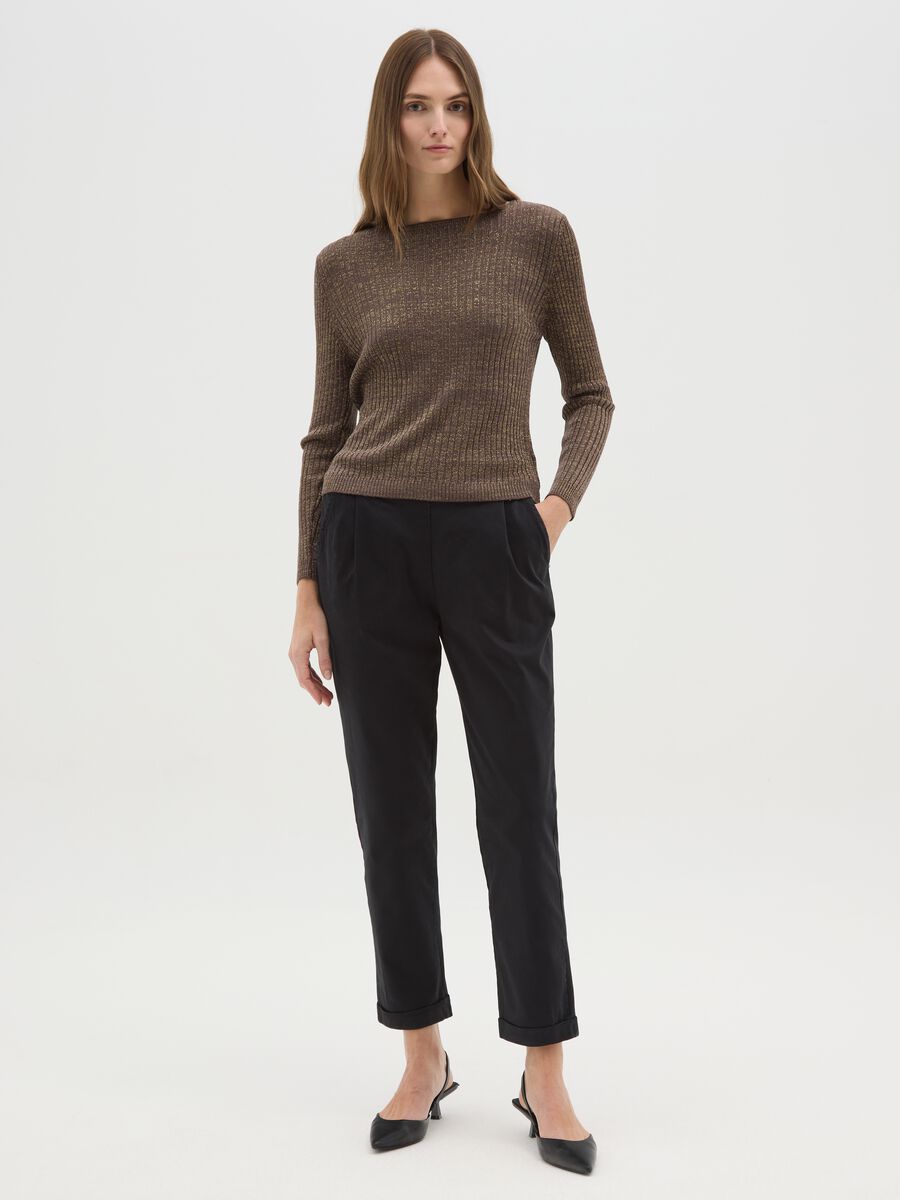 Brown Ribbed Jumper with Metallic Fibres_1