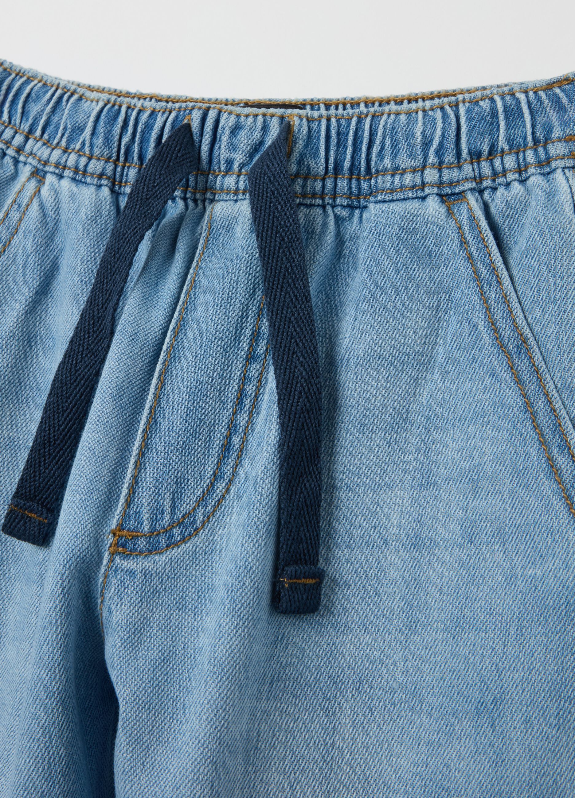 Parachute joggers in denim with drawstring
