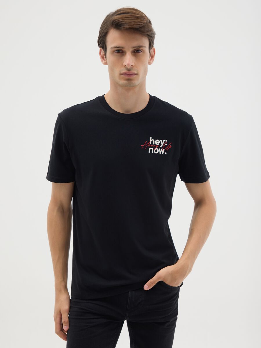 Regular fit black pure cotton t-shirt with print_0