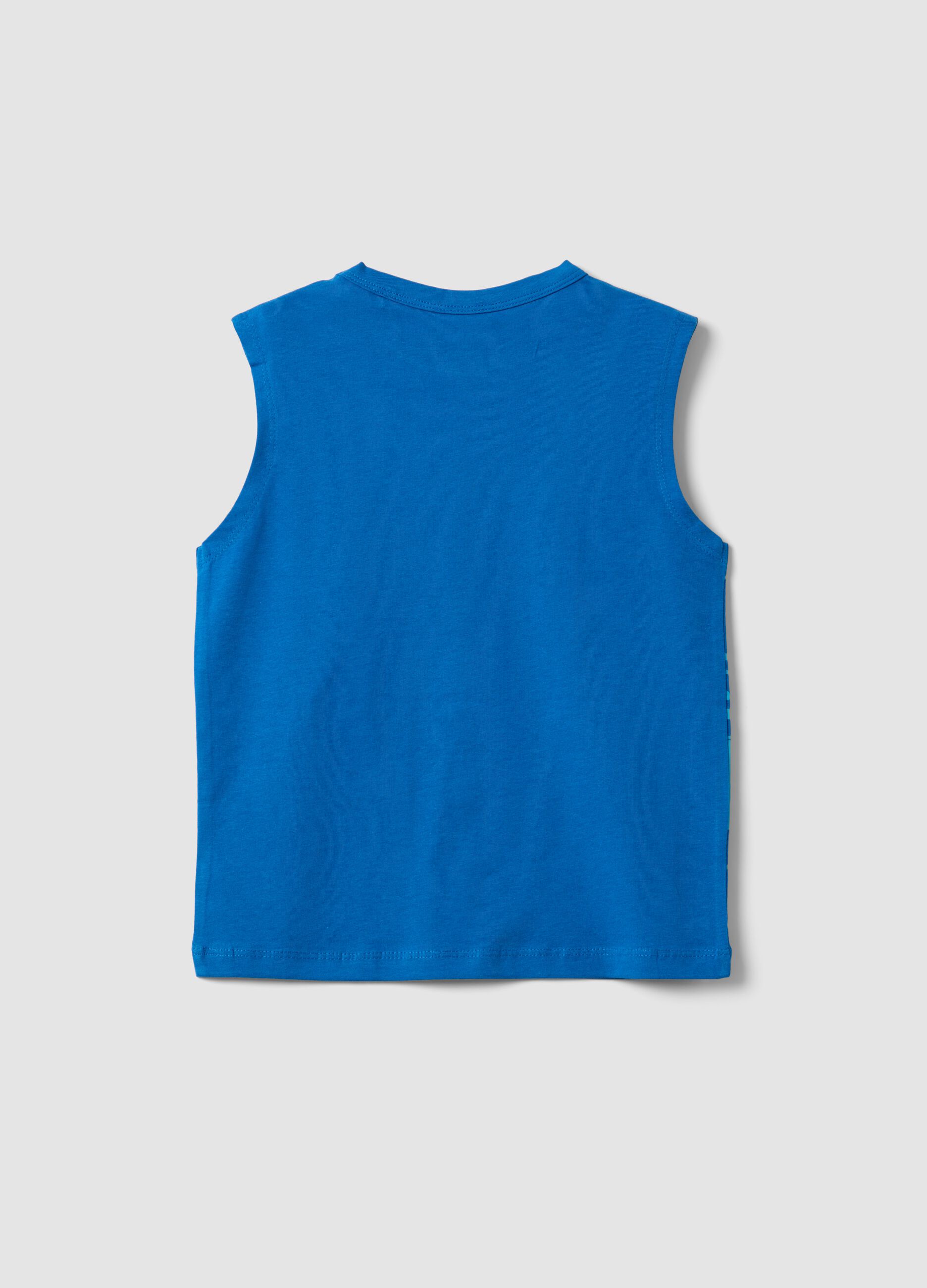 Blue organic cotton vest top with print