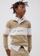 Polo beige in puro cotone a righe con collo classico per ragazzo_0
