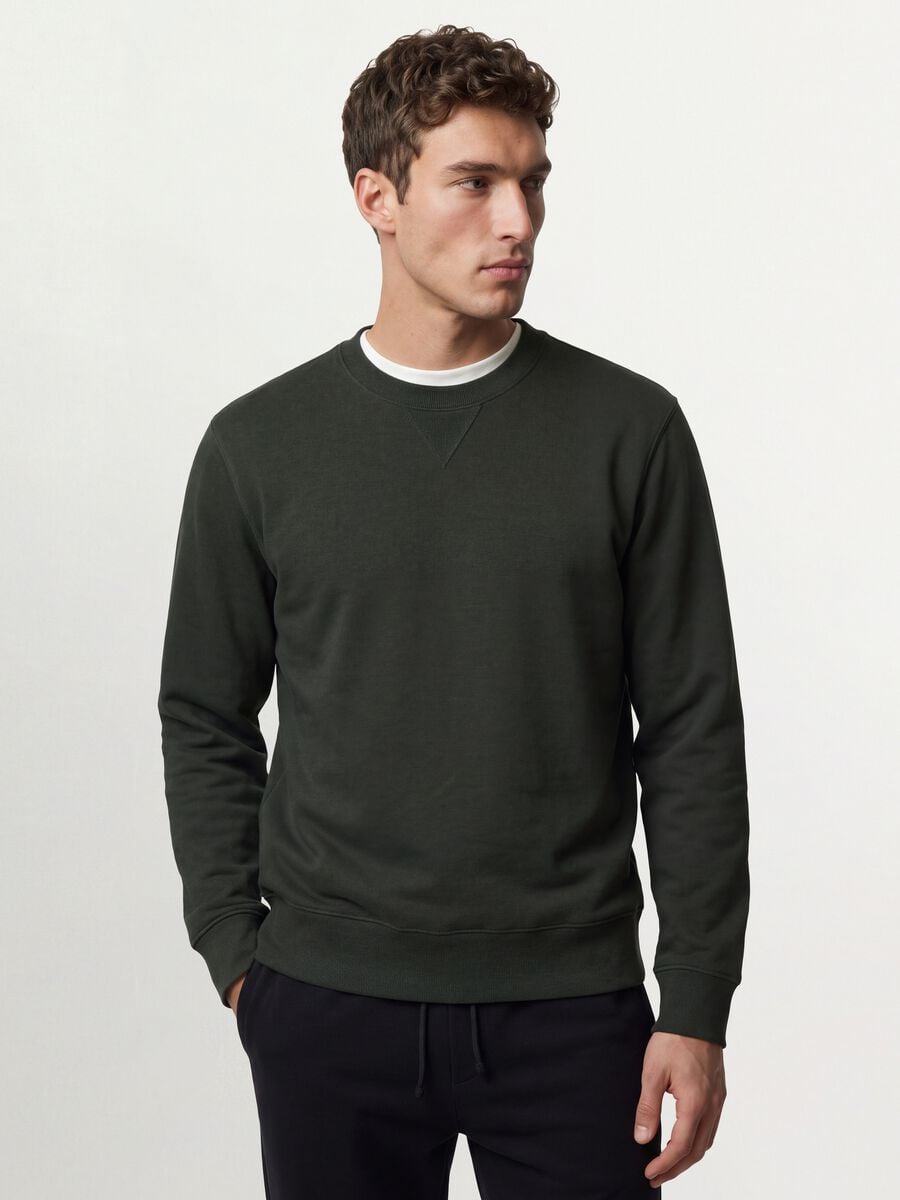 Felpa nera girocollo in misto cotone regular fit_0