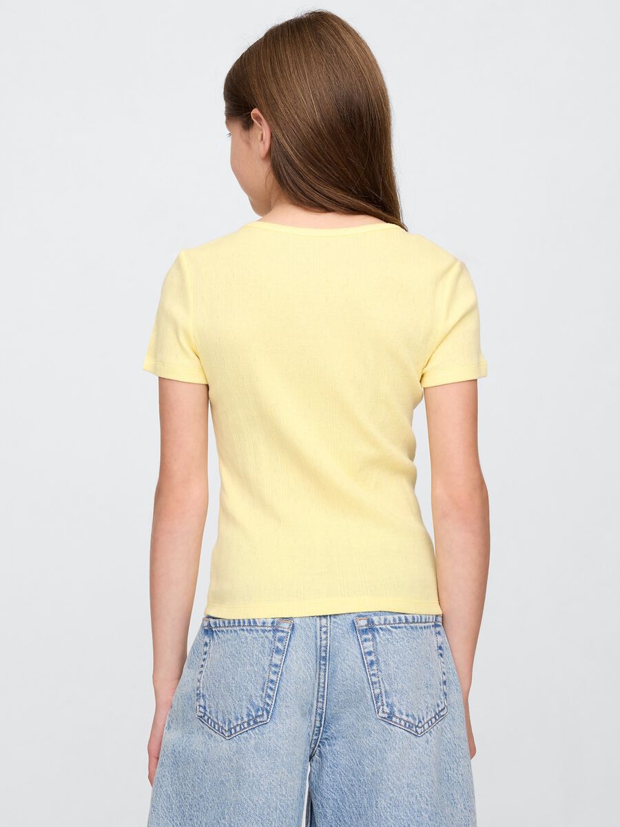 Yellow Ribbed T-shirt with Fitted Cut_1