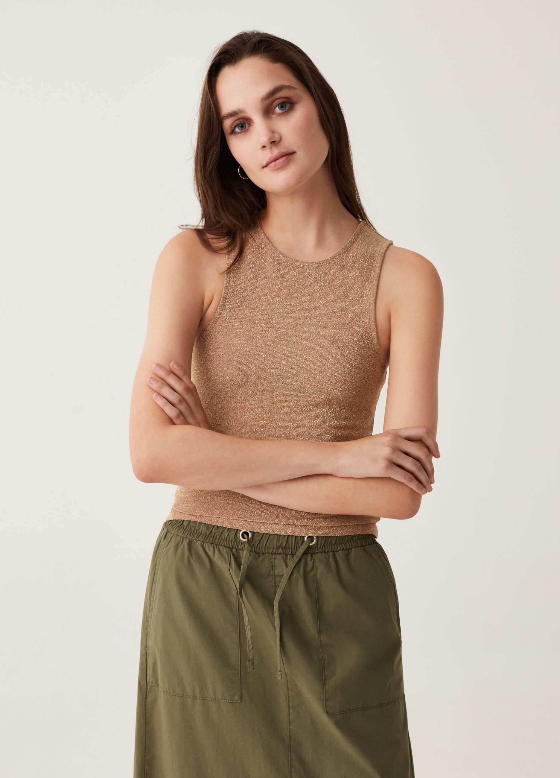 Tank top girocollo in lurex