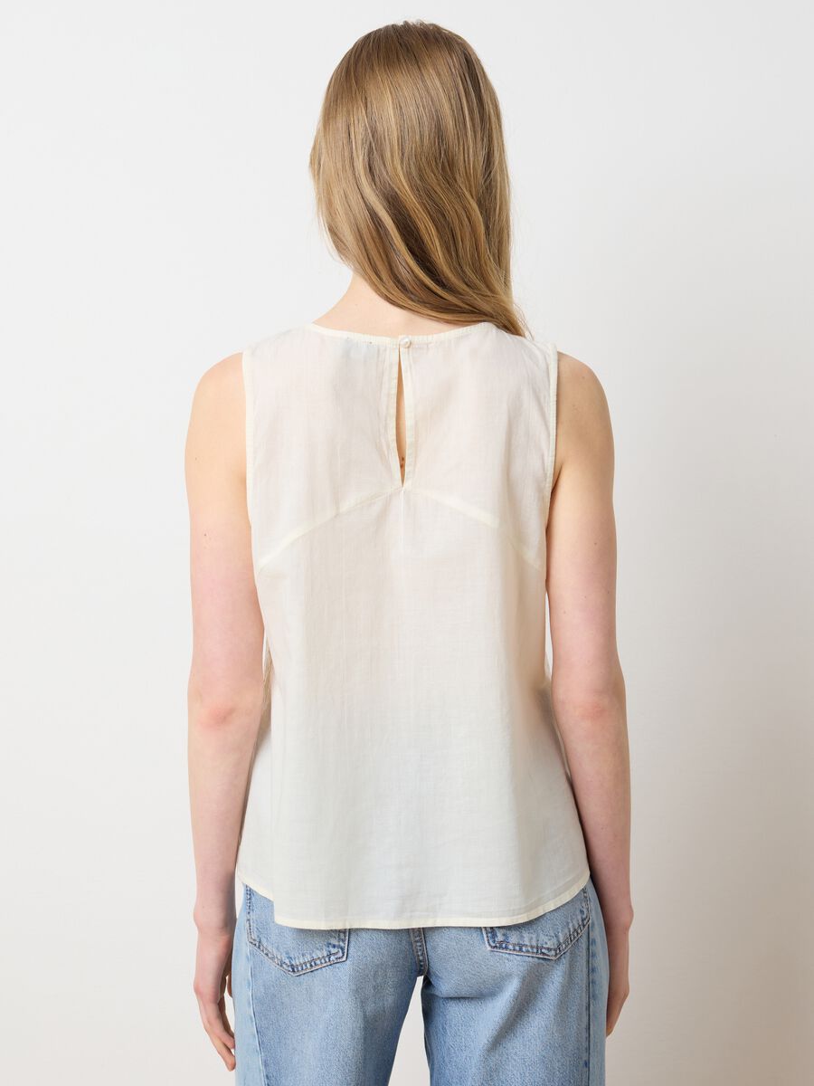 Women's top in pure beige cotton regular fit with embroidery_3