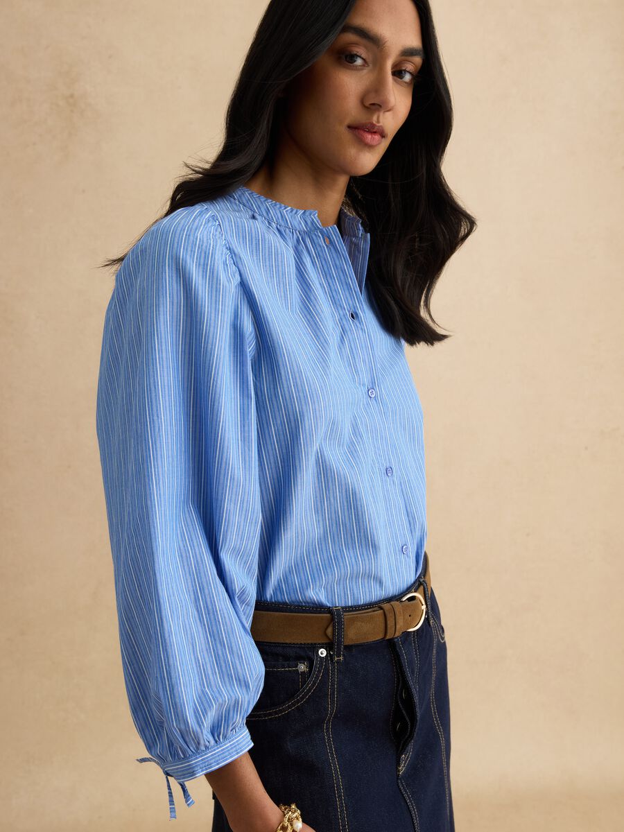 Multicolour striped pure cotton shirt with regular fit and Mandarin collar_0