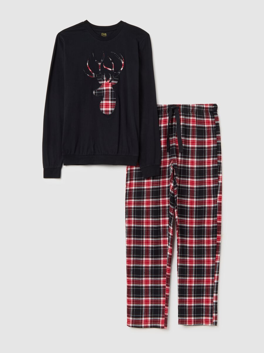 Multi-coloured check long pyjamas in pure cotton regular fit_4