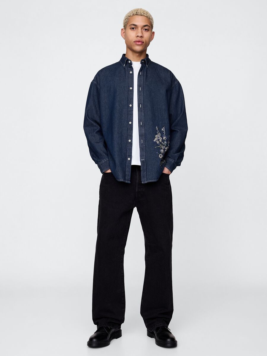 Embroidered Denim Shirt with Flowers_1
