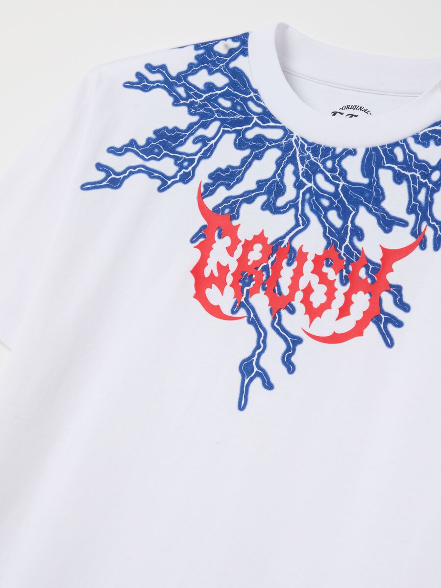 White short-sleeved T-shirt with lightning print_5