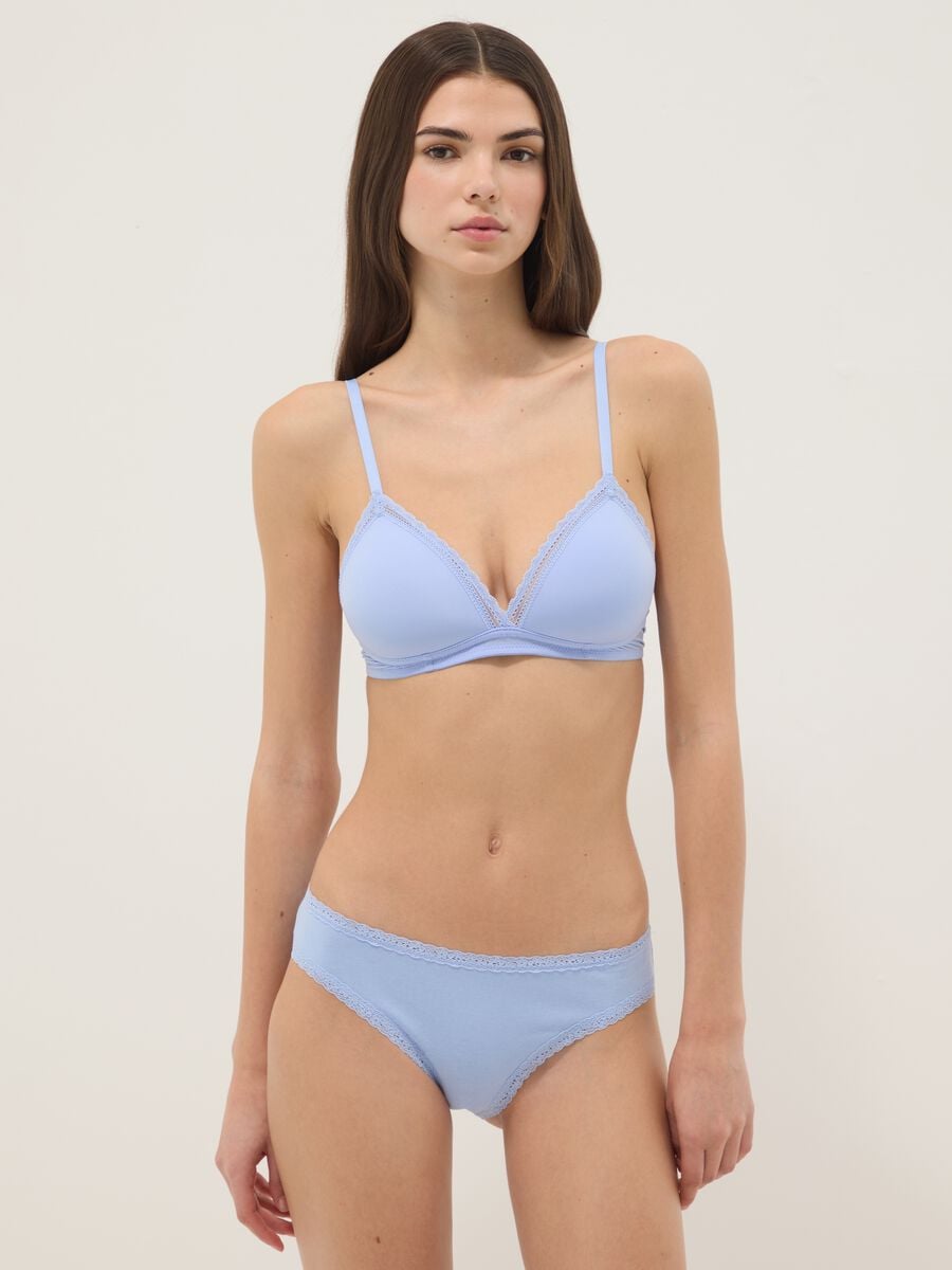 Slip in cotone elasticizzato azzurro regular fit con dettagli in pizzo_0