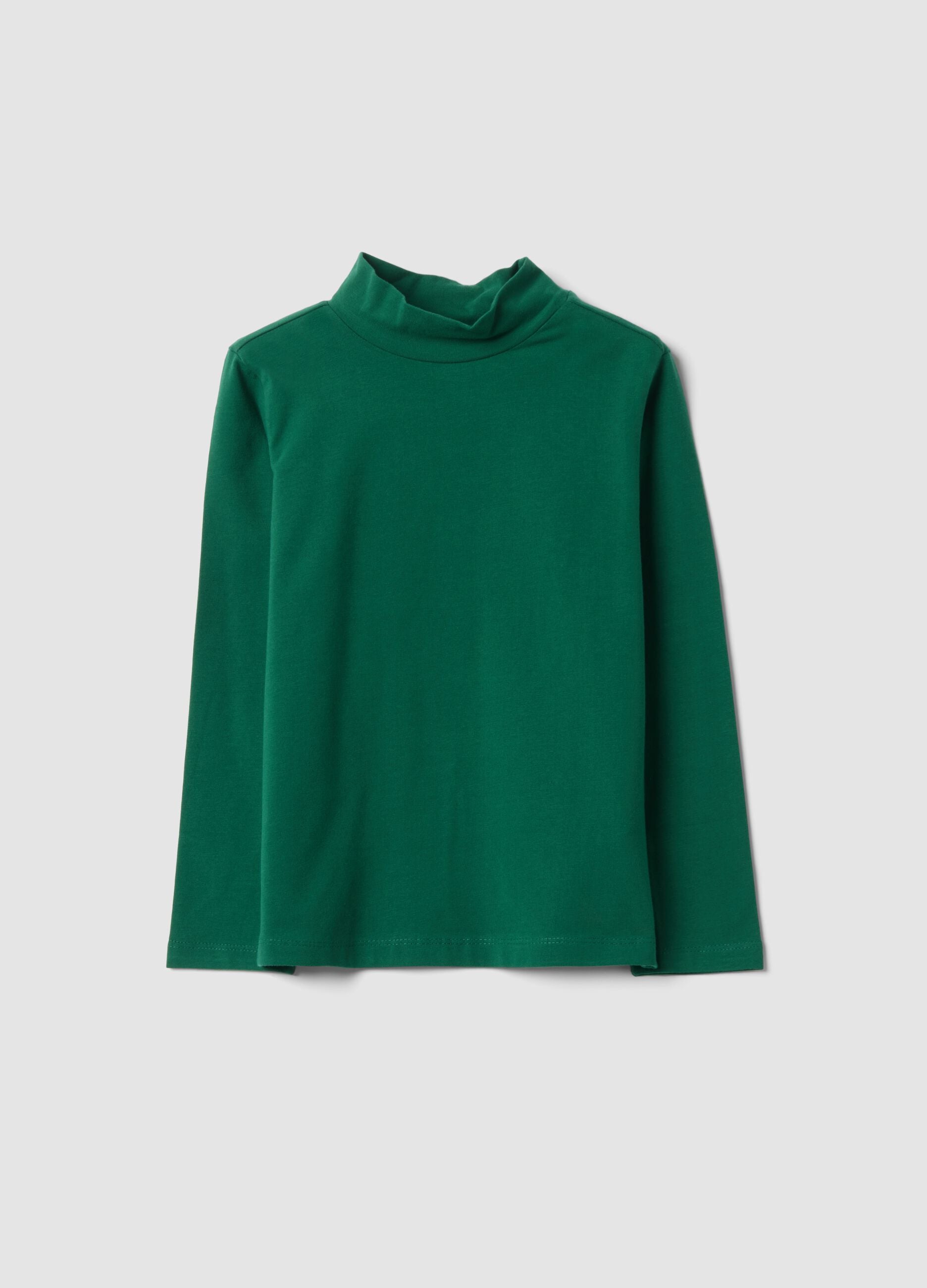 Green crew-neck T-shirt in stretch organic cotton