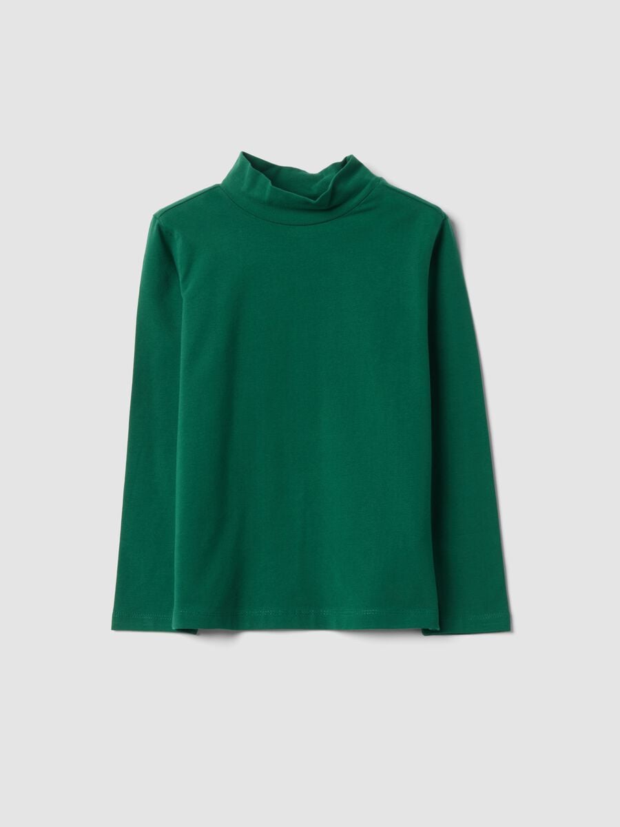 T-shirt verde in cotone organico elasticizzato girocollo_0