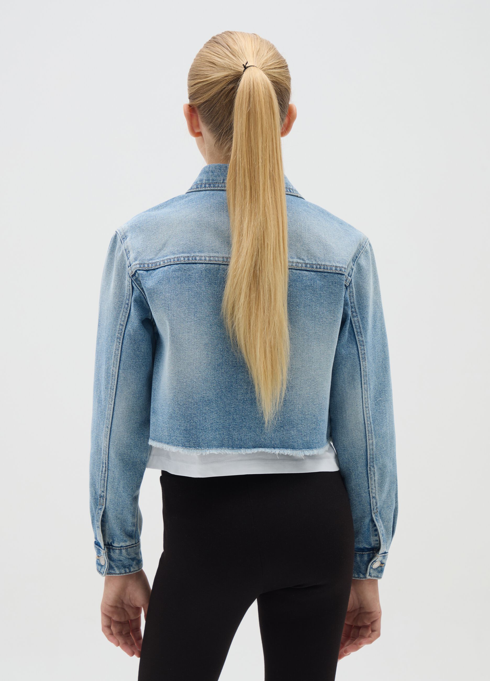 Girls' Regular Fit Denim Cropped Jacket
