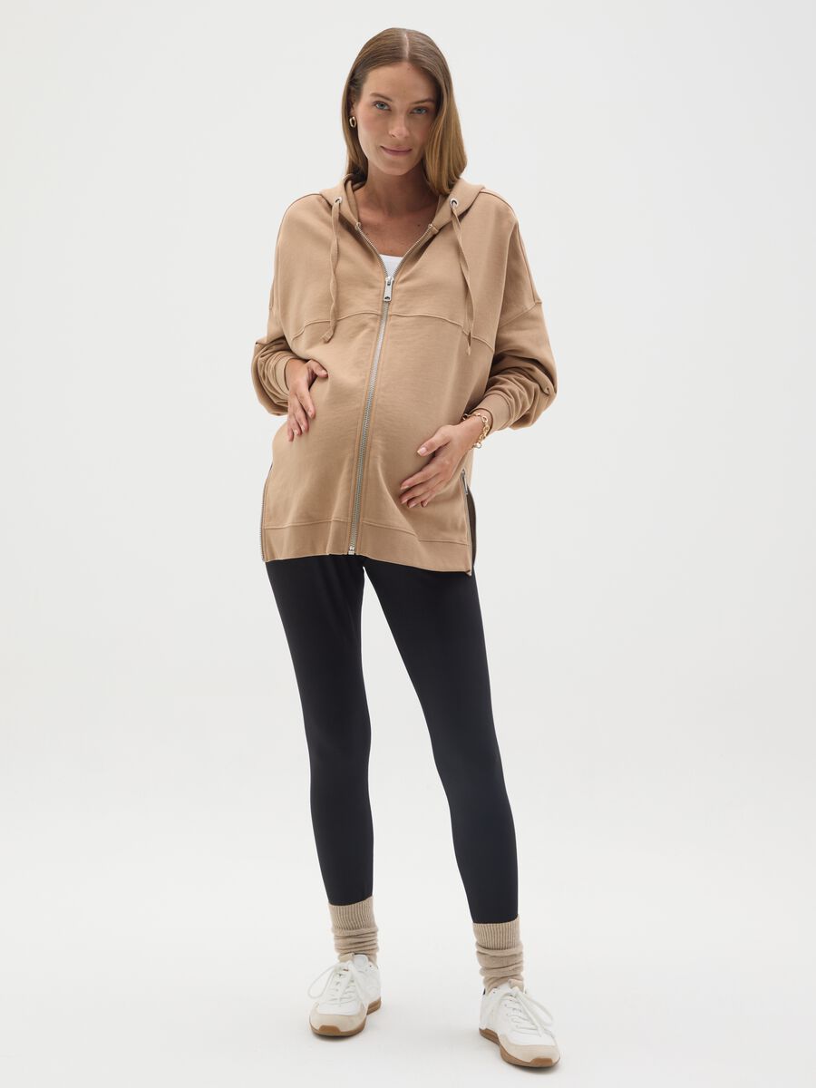 Felpa premaman beige con cappuccio e zip _0