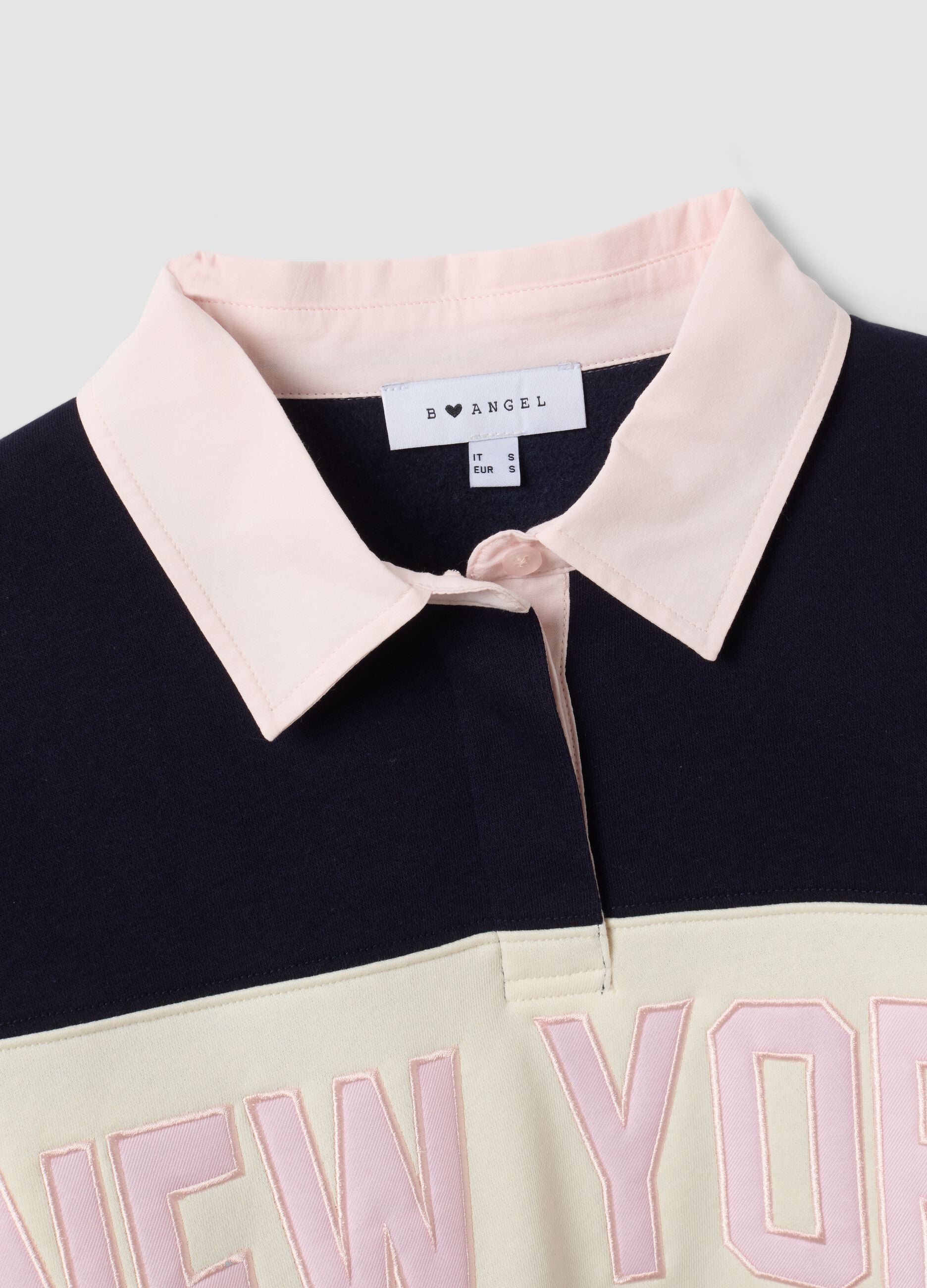 Blue striped cotton-blend sweatshirt with collar, relaxed fit