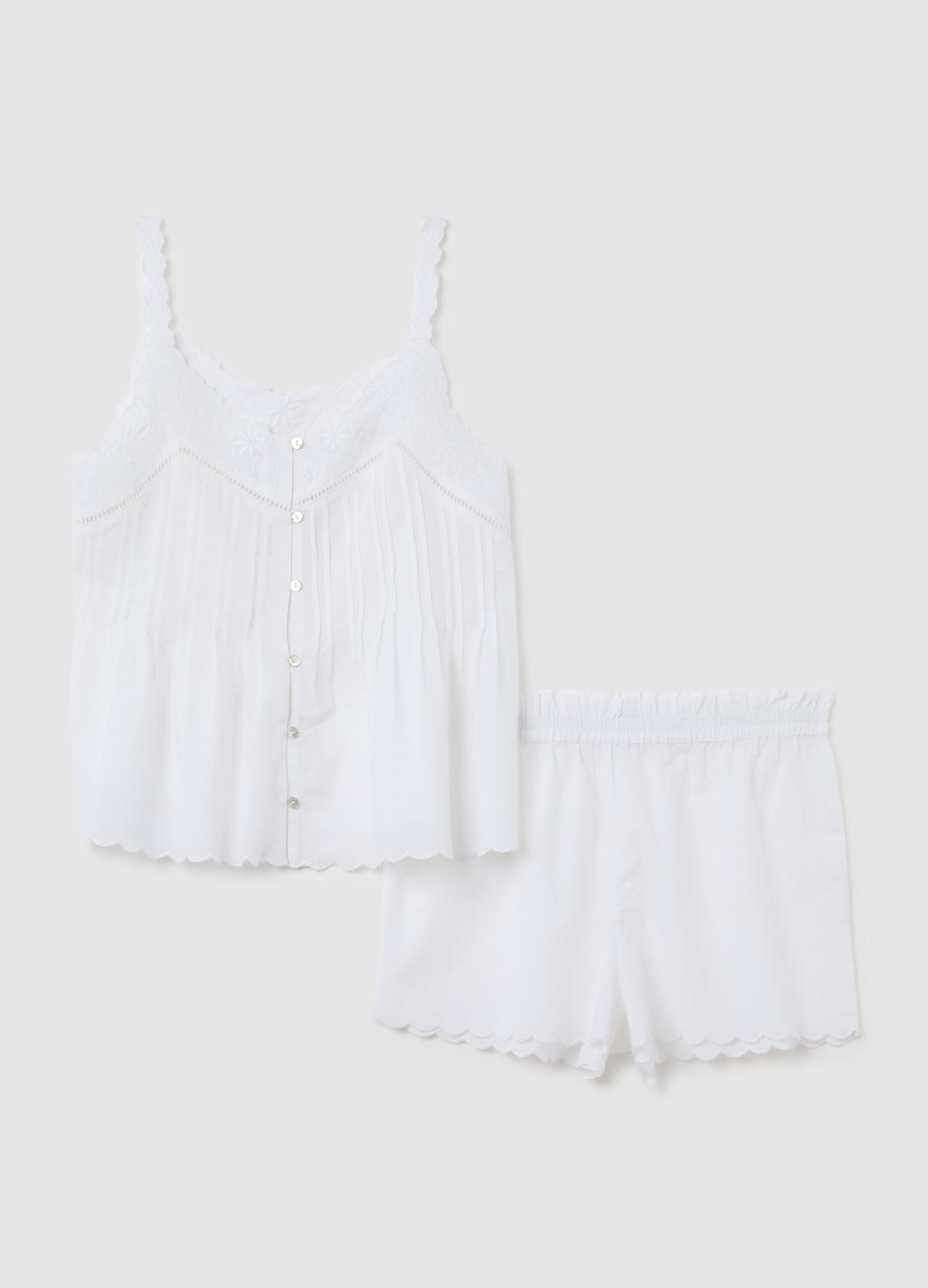 Set pigiama da donna in puro cotone bianco regular fit