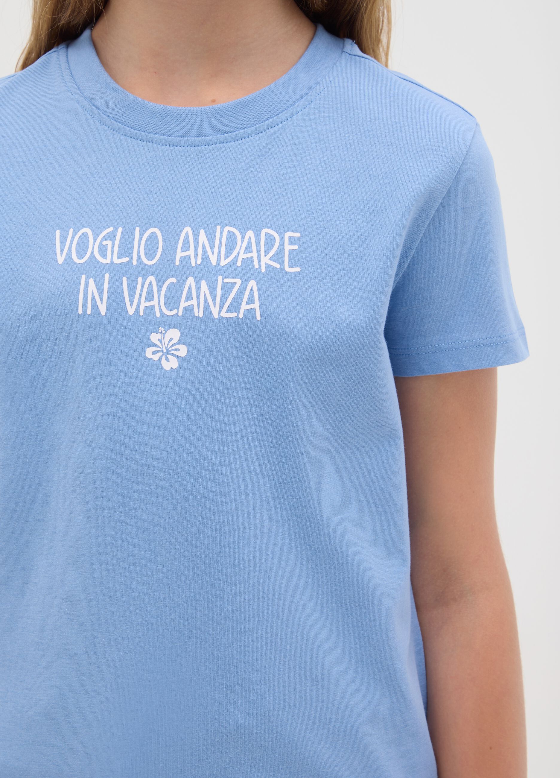 Girls' blue cotton T-shirt regular fit with print