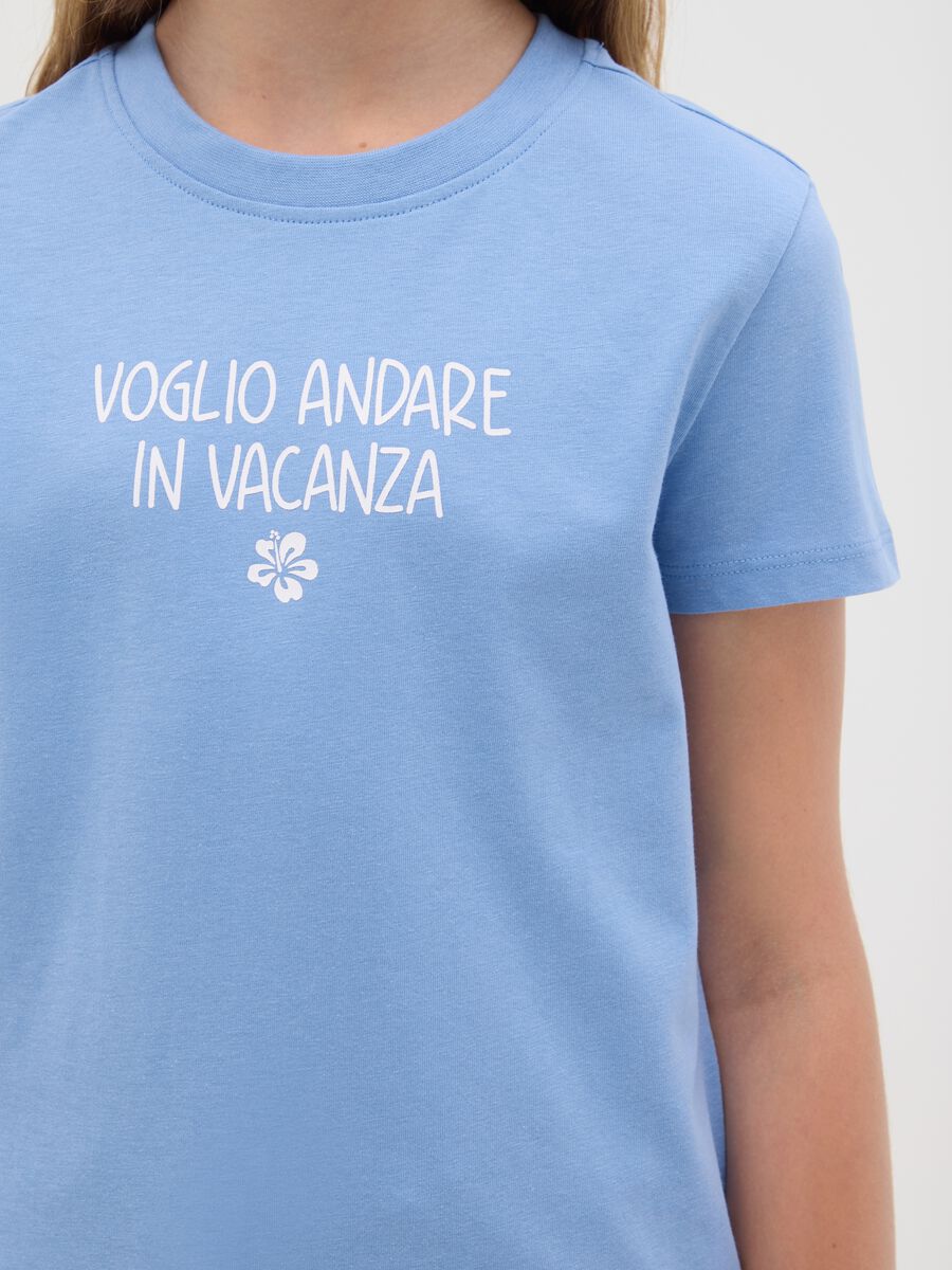 T-shirt da ragazza in puro cotone azzurra regular fit con stampa_2