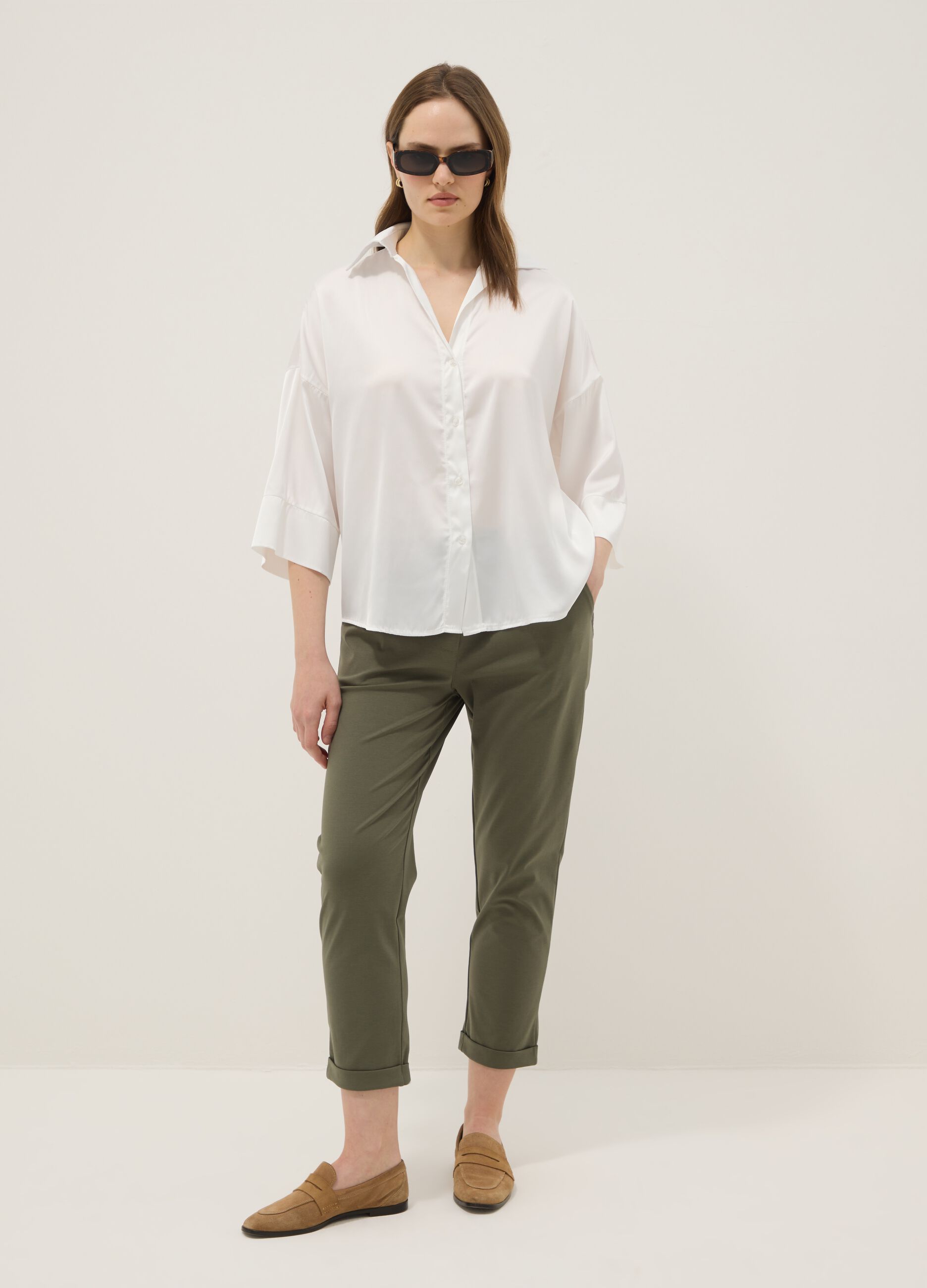 Green Regular Fit Stretch Cotton Blend Trousers