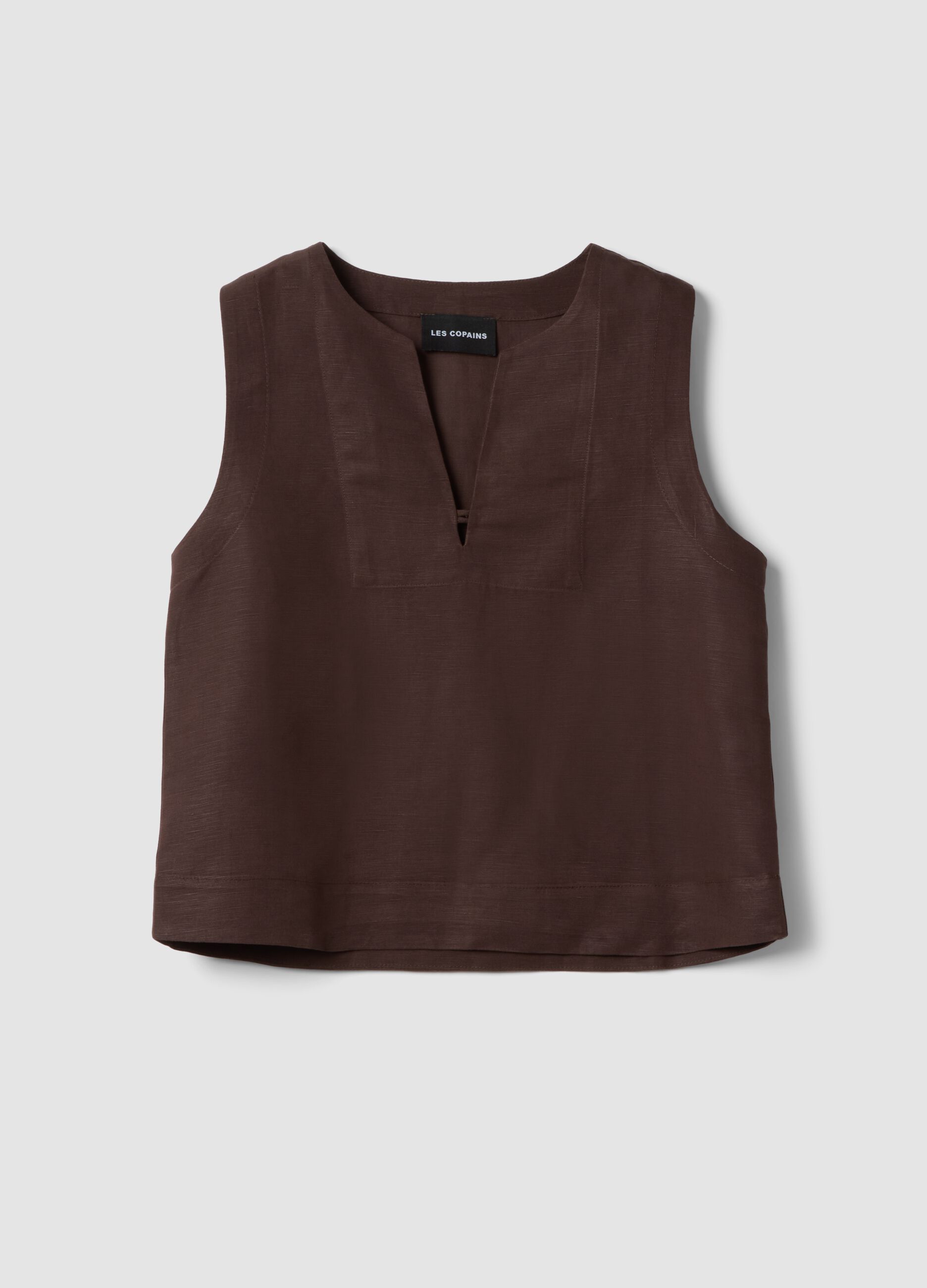 Top marrone in misto lino e viscosa oversize fit