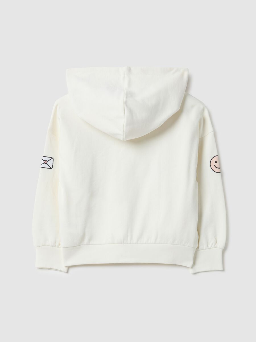 Girls' white sweatshirt in pure cotton, regular fit with prints_1
