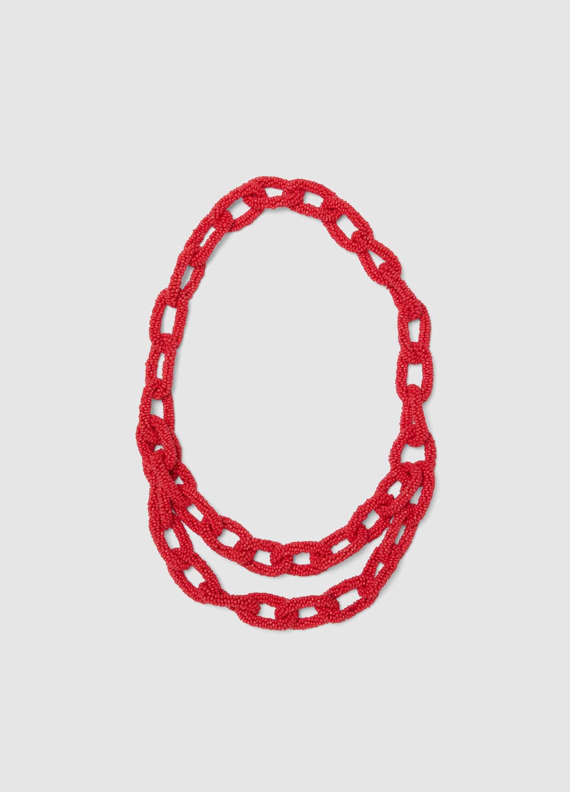 Red Glass Necklace with Braided Texture