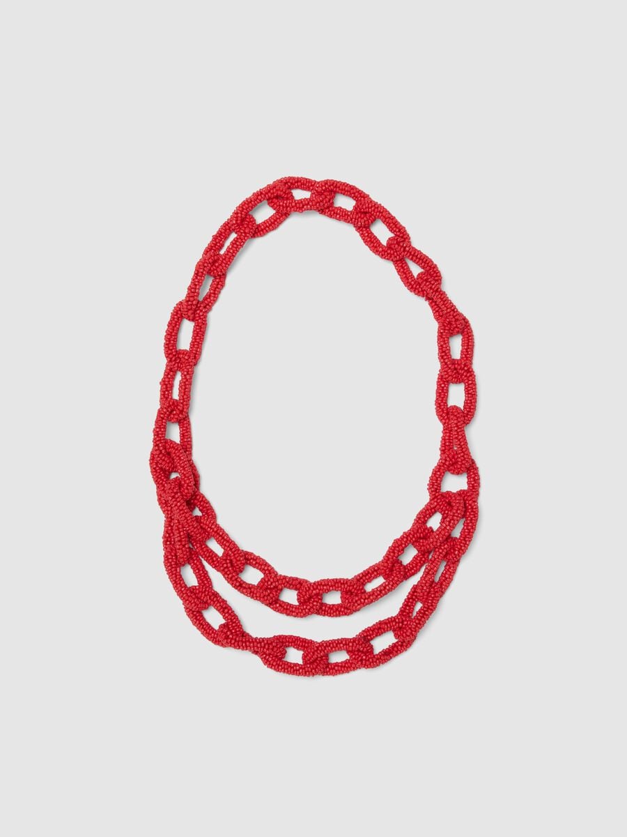 Red Glass Necklace with Braided Texture_0