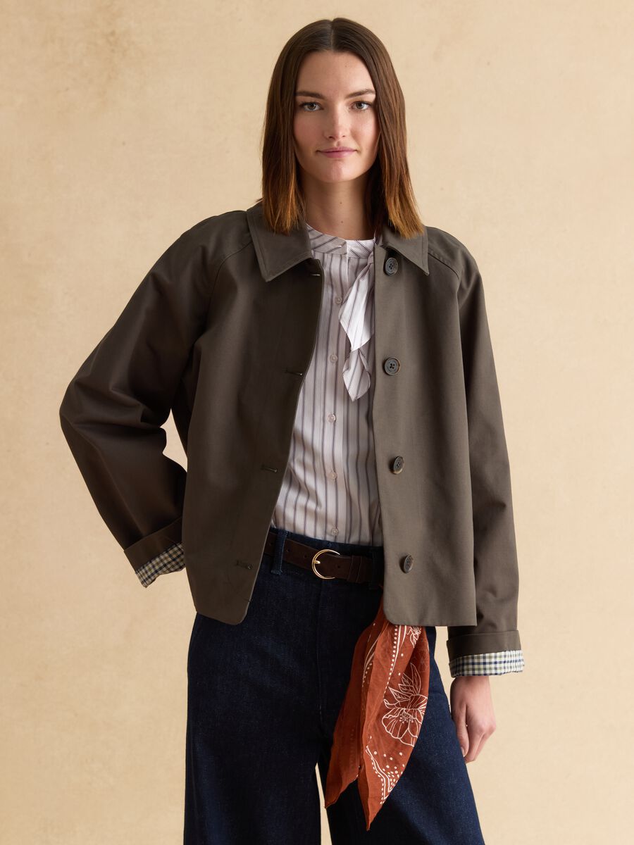 Giacca in puro cotone verde regular fit con bottoni_1