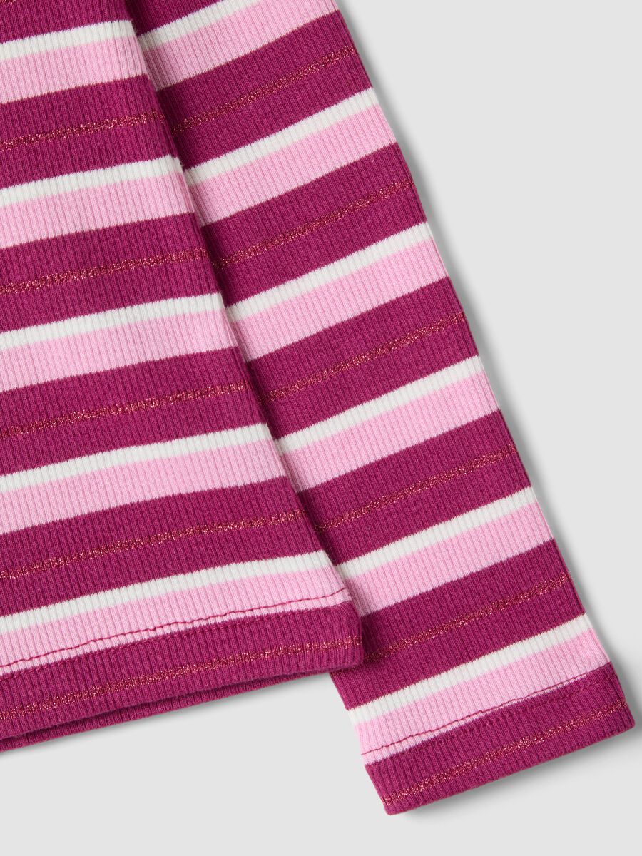 Girls&rsquo; striped multicolour stretch cotton crew-neck T-shirt_3