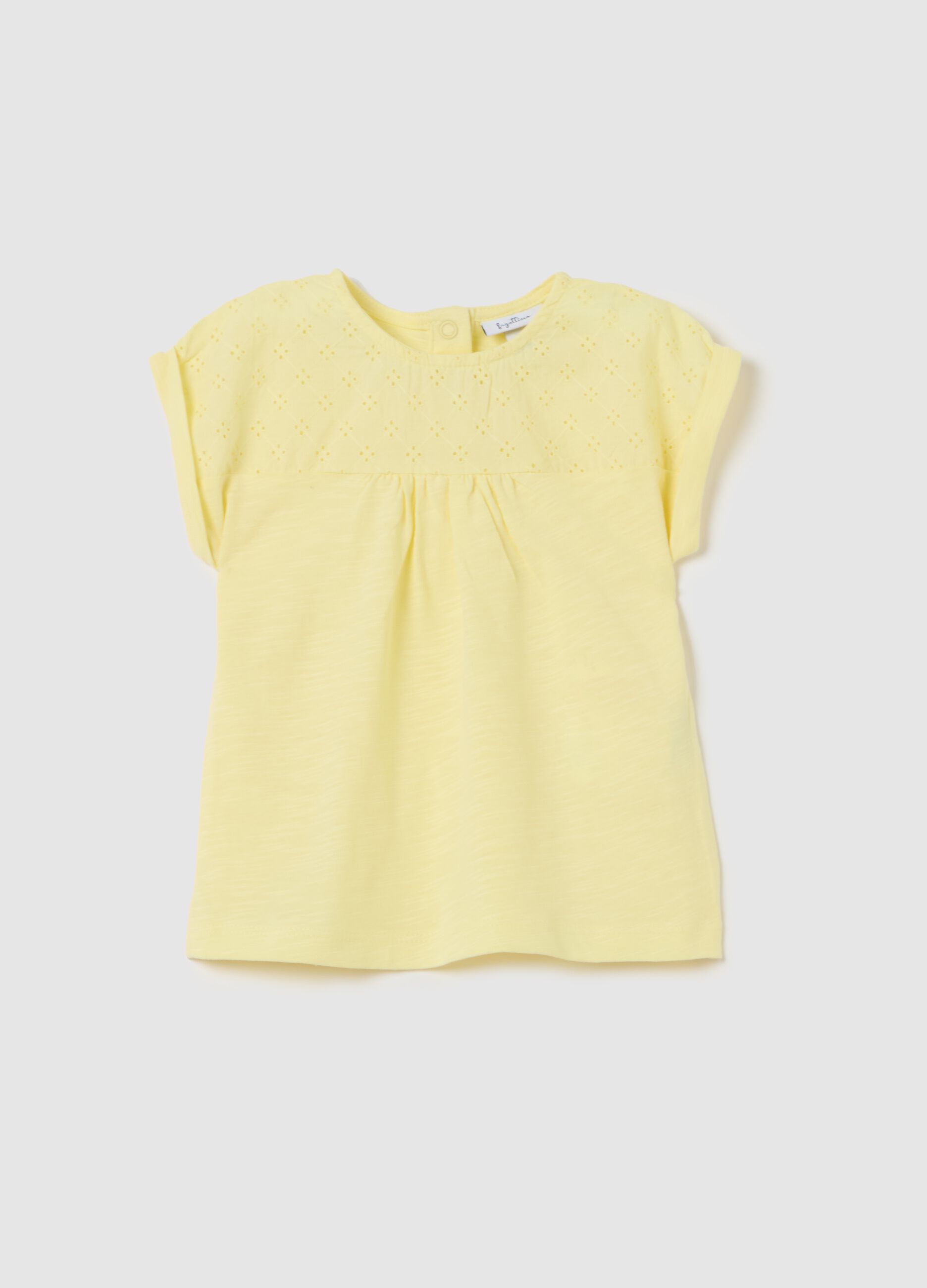 Cotton T-shirt with broderie anglaise insert