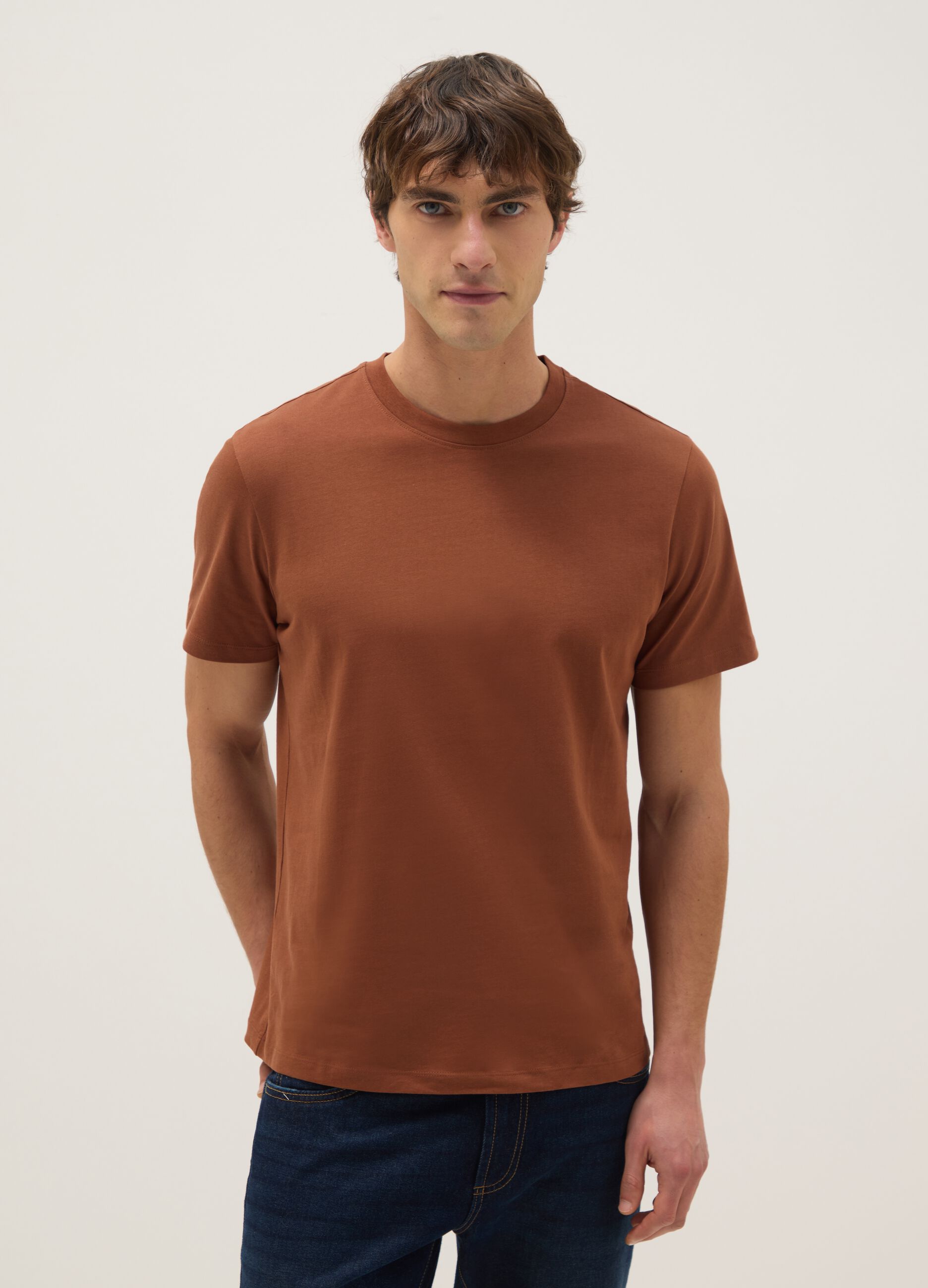 Regular fit brown pure cotton t-shirt