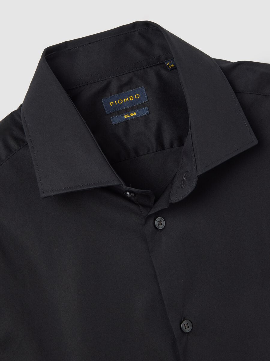 Slim fit black stretch cotton shirt_5