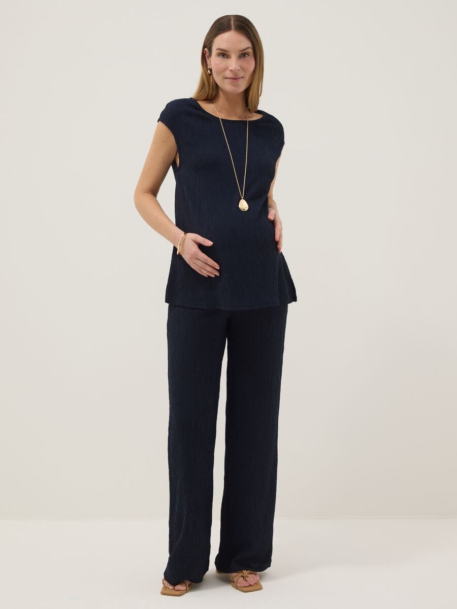 Pantaloni premaman blu navy in viscosa elasticizzata relaxed fit_0