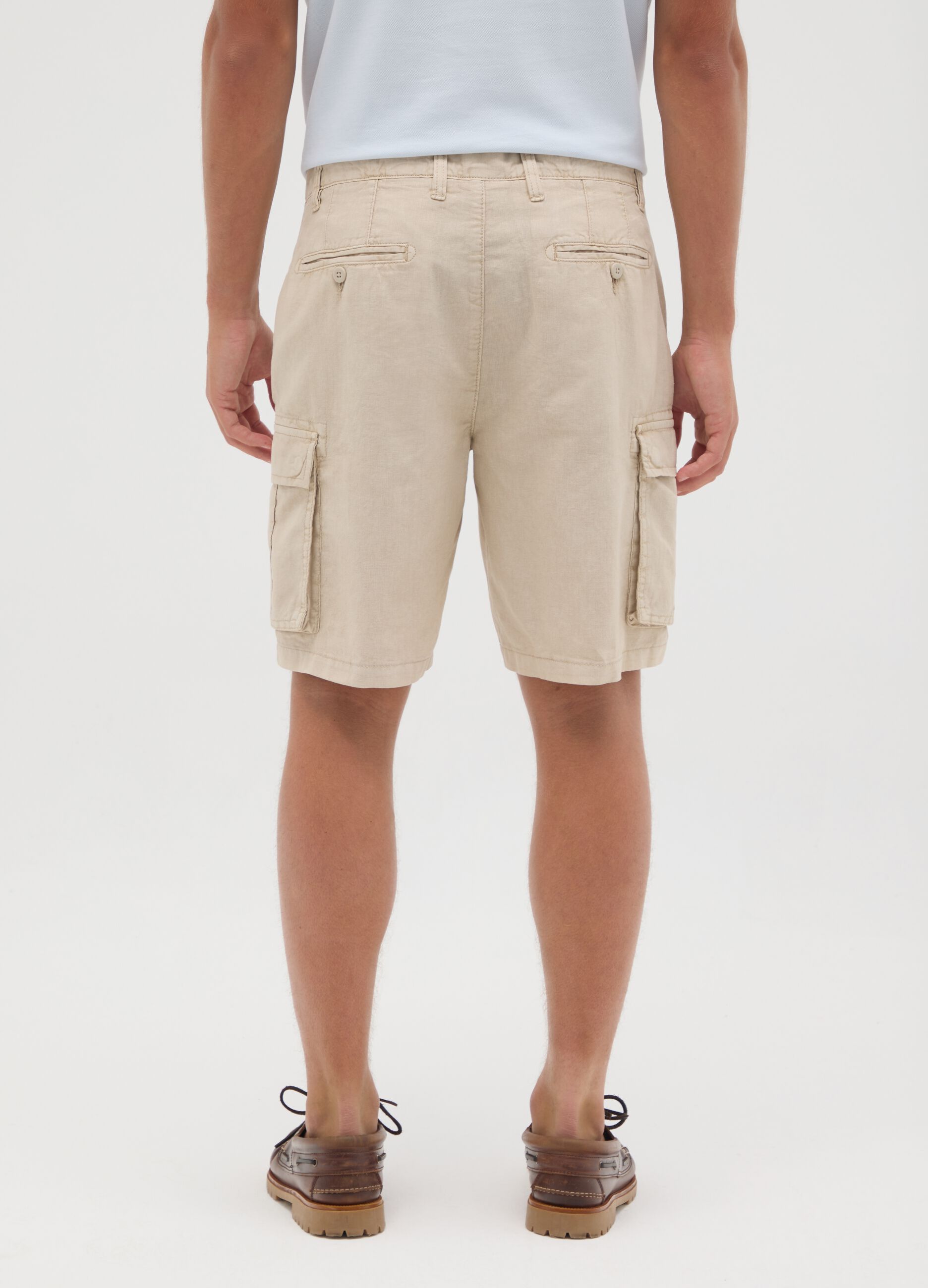Men's beige cotton blend cargo shorts regular fit