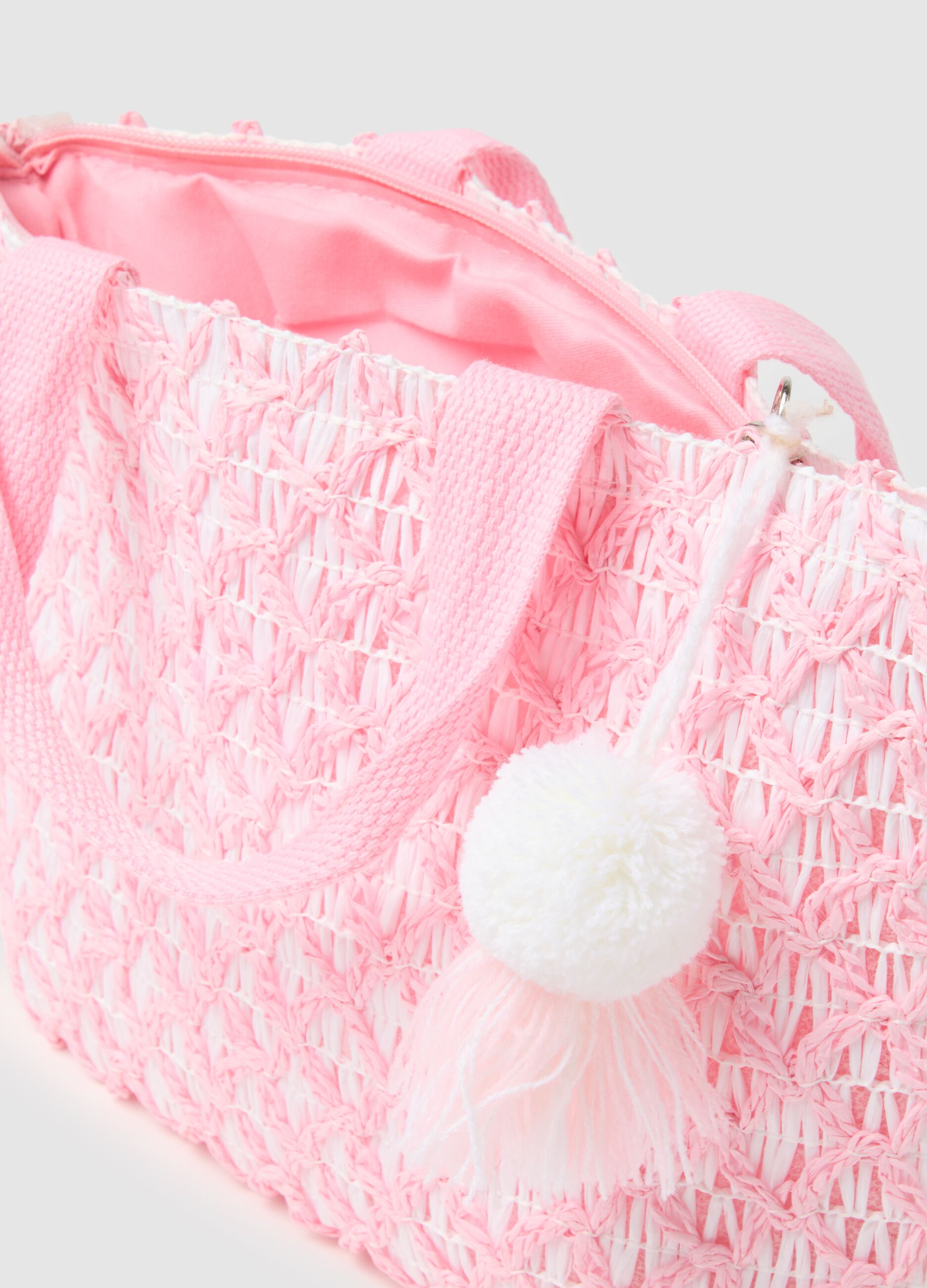 Pink and white raffia maxi bag
