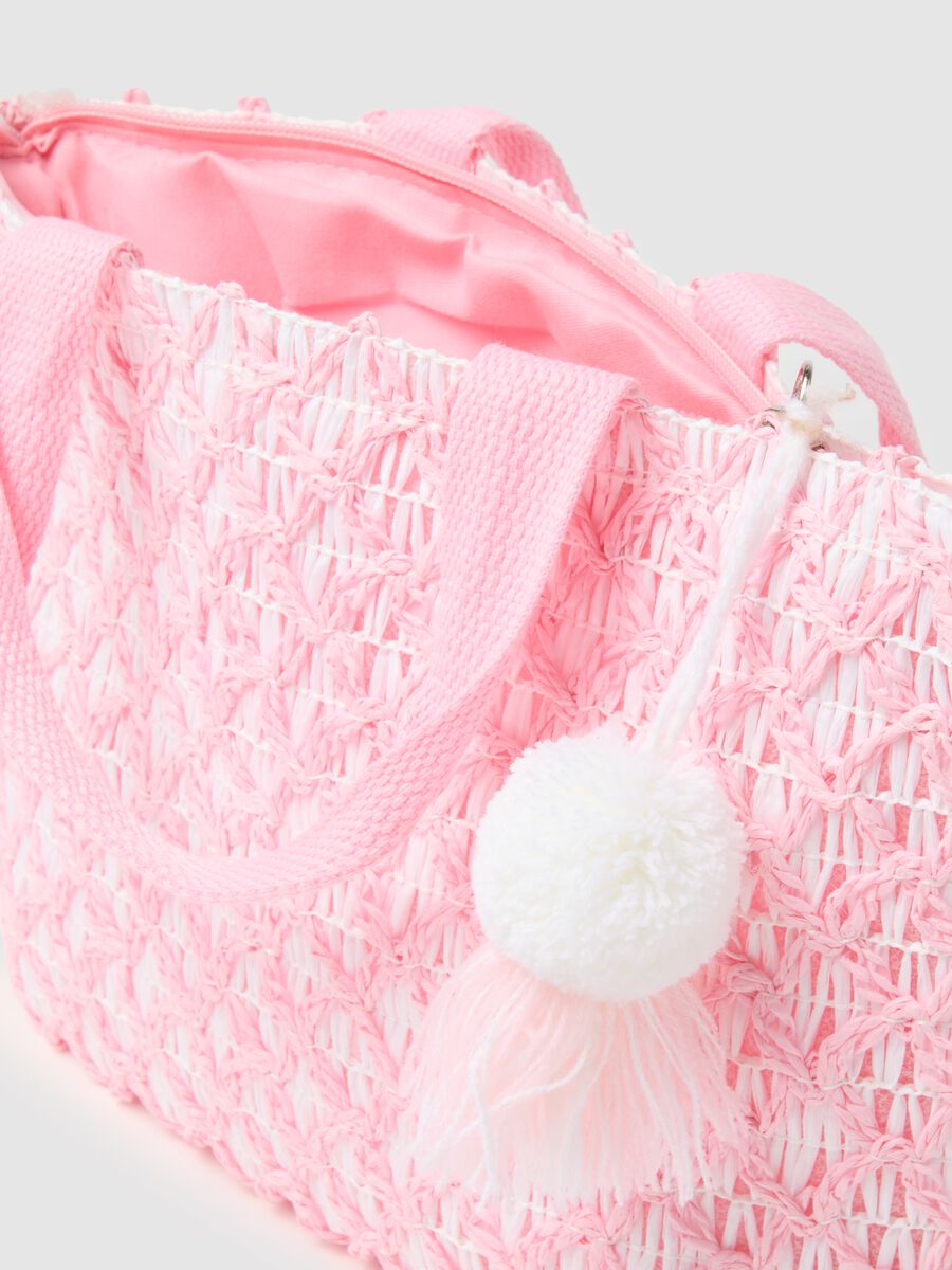 Maxi bag in raffia rosa e bianco_2